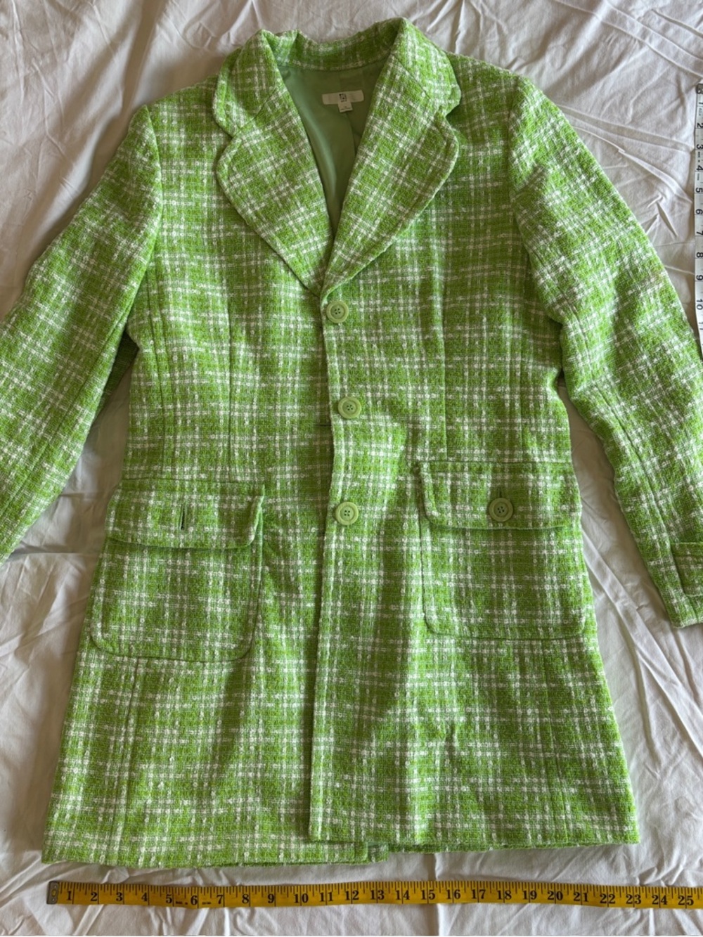 Apt. 9 Lime Green Plaid Tweed Trench Coat
